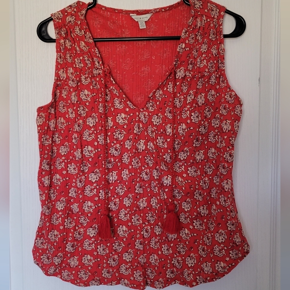 Lucky Brand floral tank with tassels Size: Small
